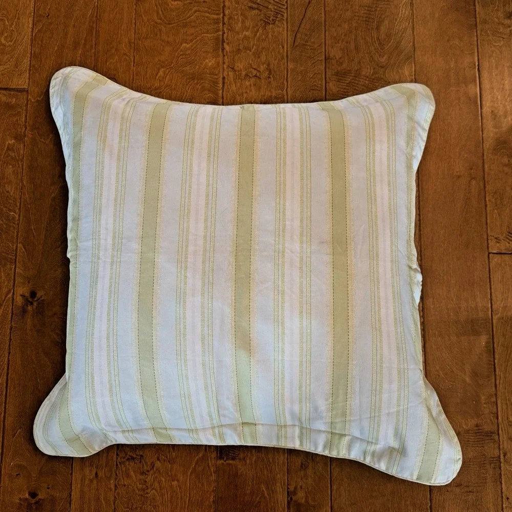 Vintage Waverly Euro Pillow 30x30 Blue Green Stripe Flanged Cotton w Down Insert